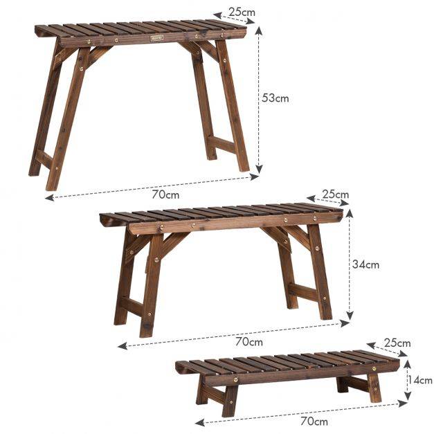 Étagère pour plantes en bois 3 niveaux echelle escalier porte-plante longueur 70 cm charge 10 kg pour jardin terrasse balcon - Image 2