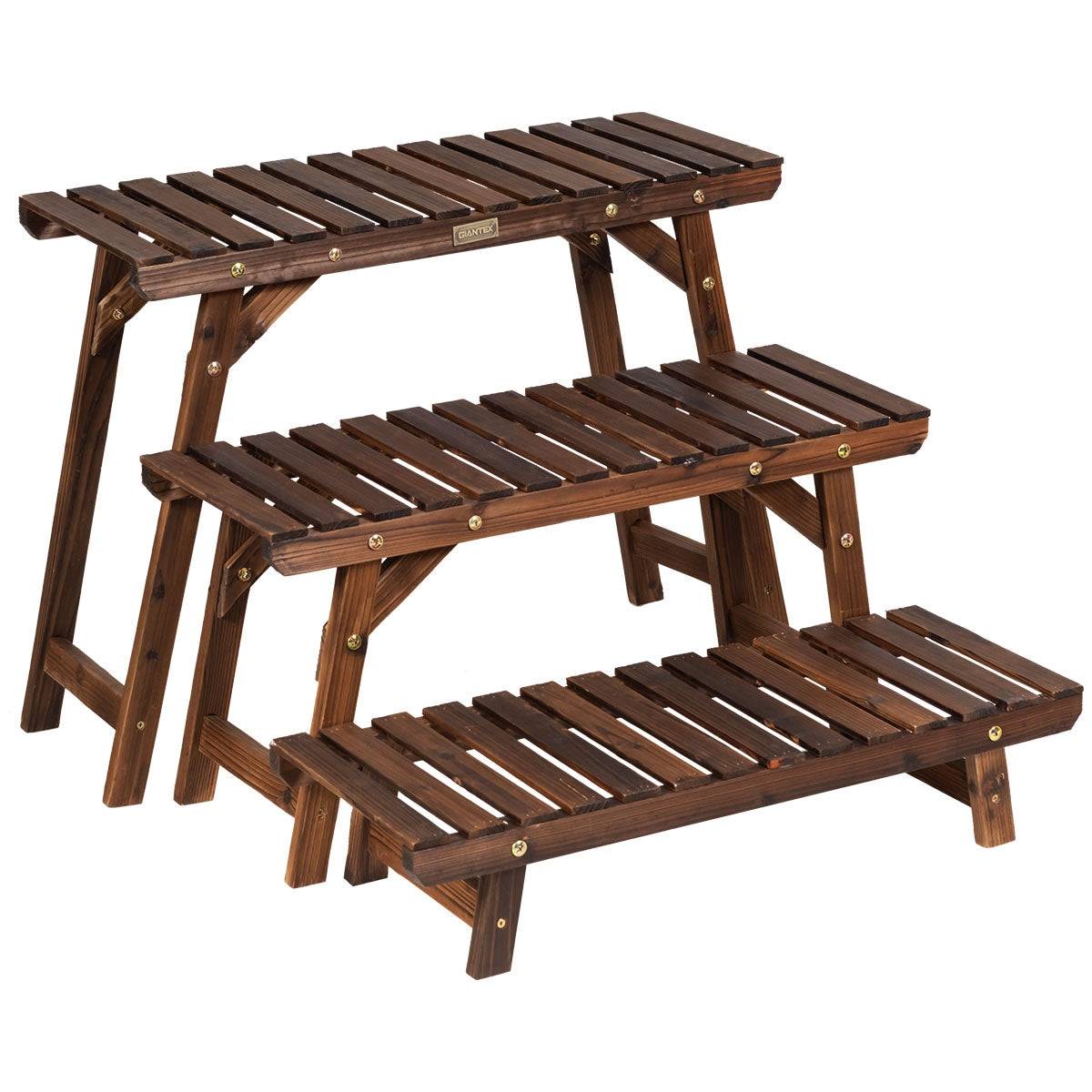 Étagère pour plantes en bois 3 niveaux echelle escalier porte-plante longueur 70 cm charge 10 kg pour jardin terrasse balcon - Image 1