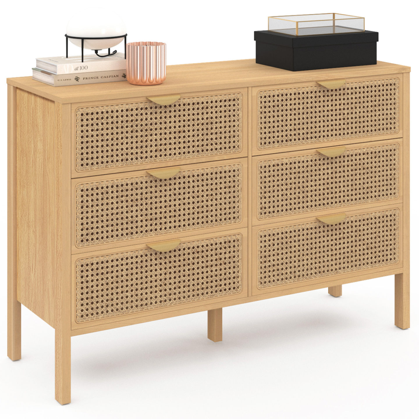Commode 6 tiroirs EDHEN 115 cm bois et cannage - Image 2