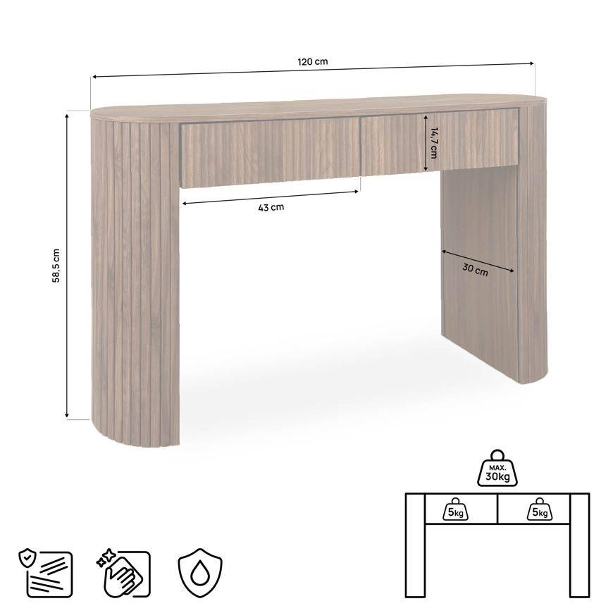 Sicaan Console bohème 120 cm 2 tiroirs, finition noyer ALBA - Image 2