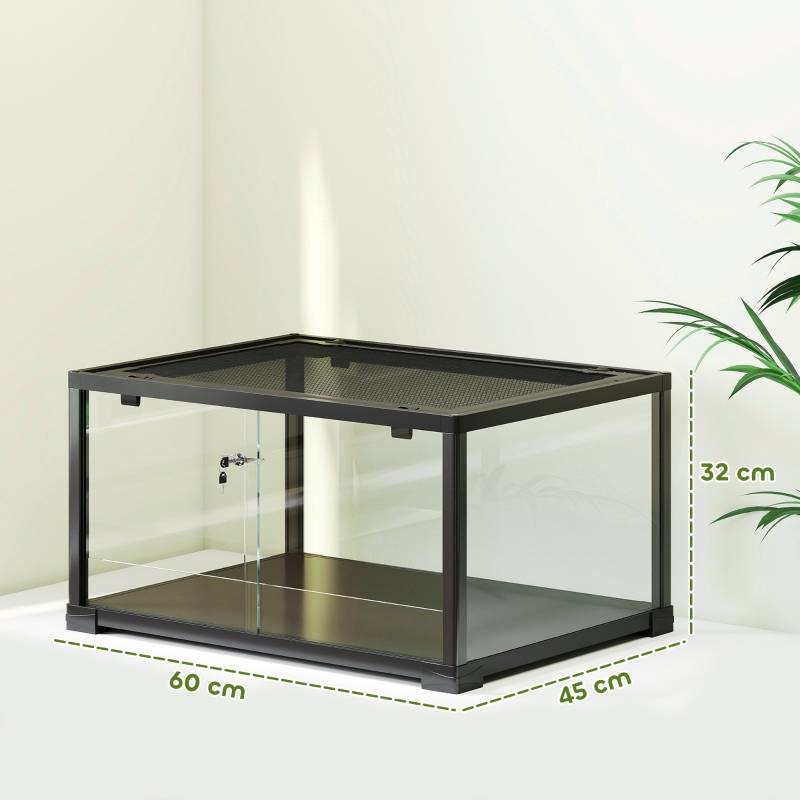 Terrarium reptile en verre pour lézards et geckos avec porte coulissante 60x45x32 cm noir - ComfortXL Outdoor Living - Image 3