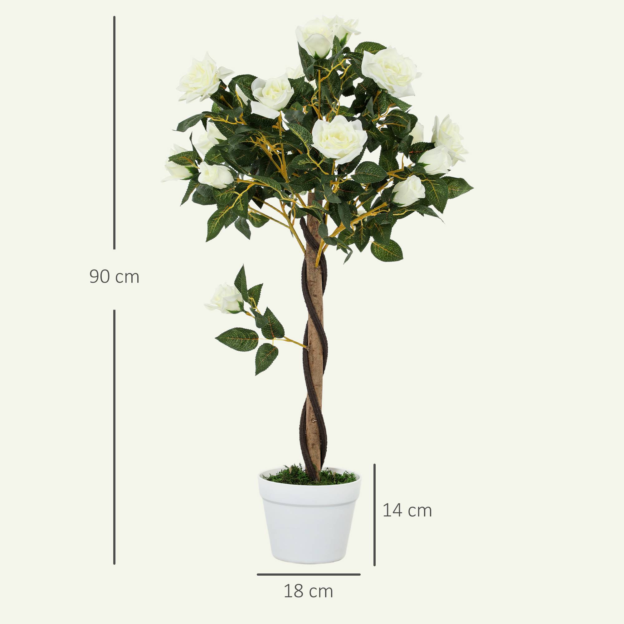 Sans Marque - Rosier artificiel 21 fleurs pot ciment mousse Ø18x90 cm blanc - Image 5