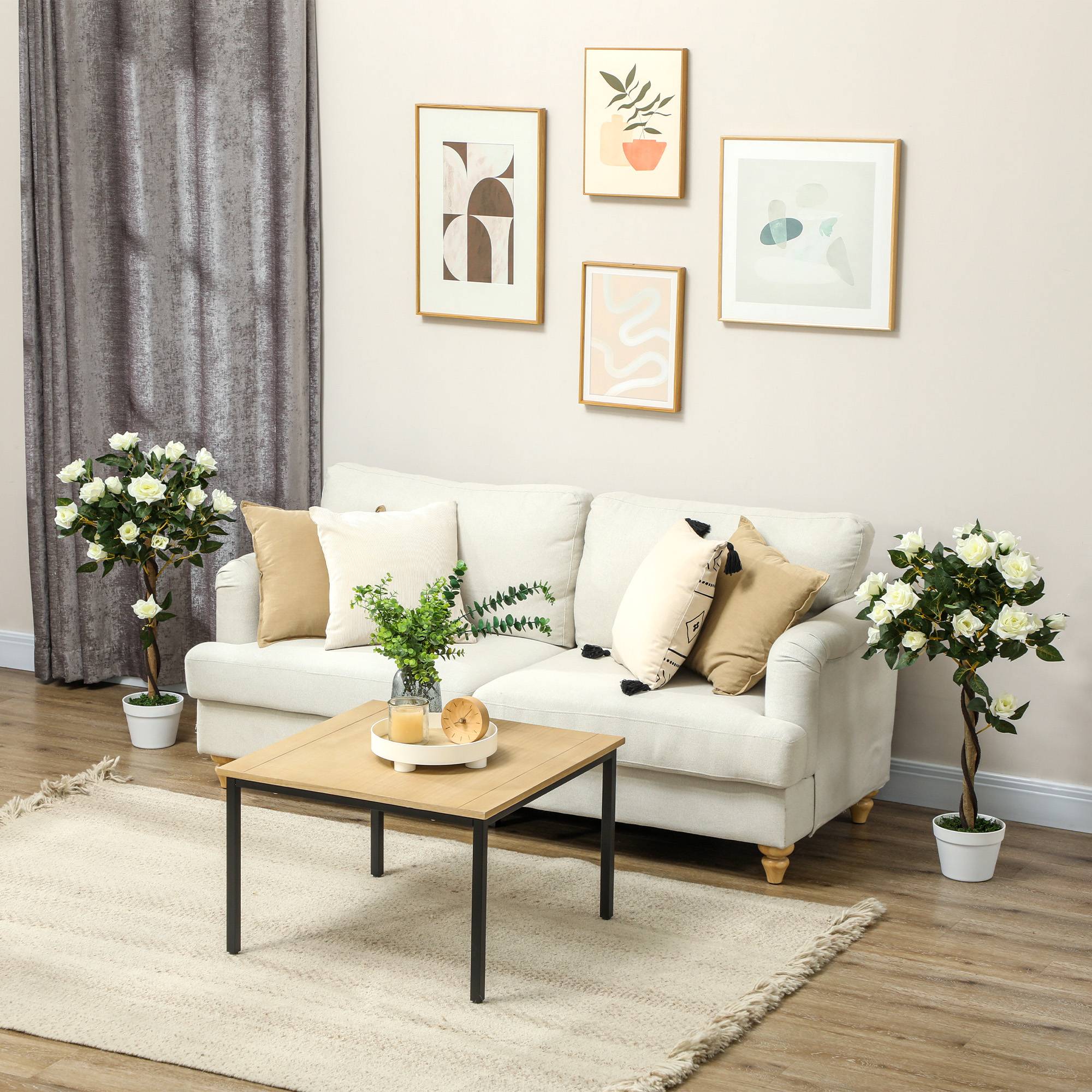 Sans Marque - Rosier artificiel 21 fleurs pot ciment mousse Ø18x90 cm blanc - Image 4