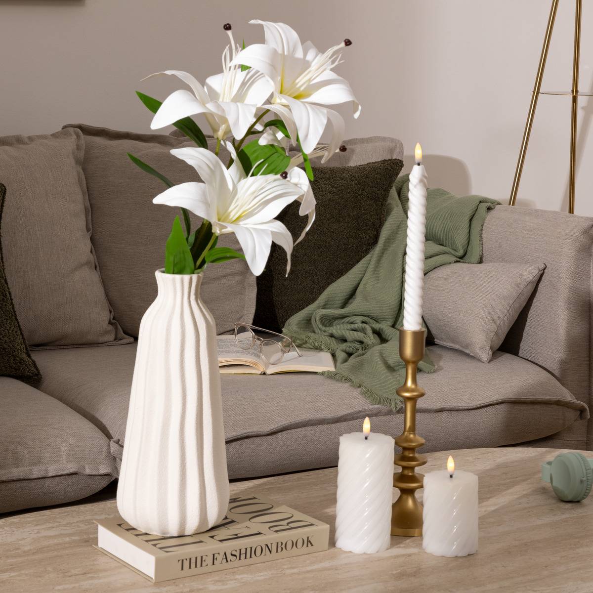 Atmosphera - Tige de 4 lys artificielle "Jago" blanc H80cm - Atmosphera Créateur d'intérieur - Image 1