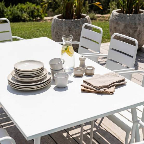 Oviala - Ensemble table de Jardin et 8 fauteuils en métal blanc Palavas - Oviala - Image 4
