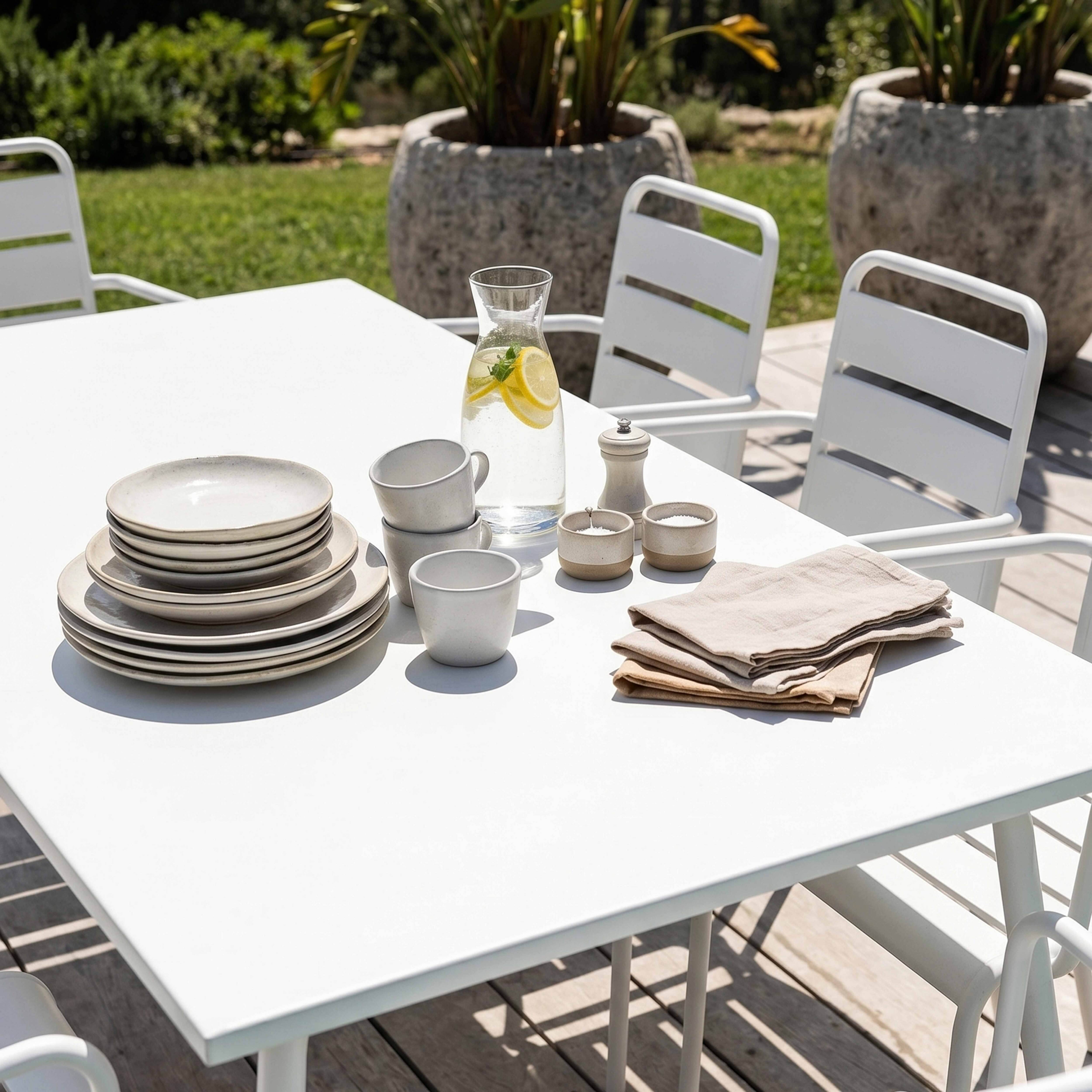 Oviala - Ensemble table de Jardin et 8 fauteuils en métal blanc Palavas - Oviala - Image 4