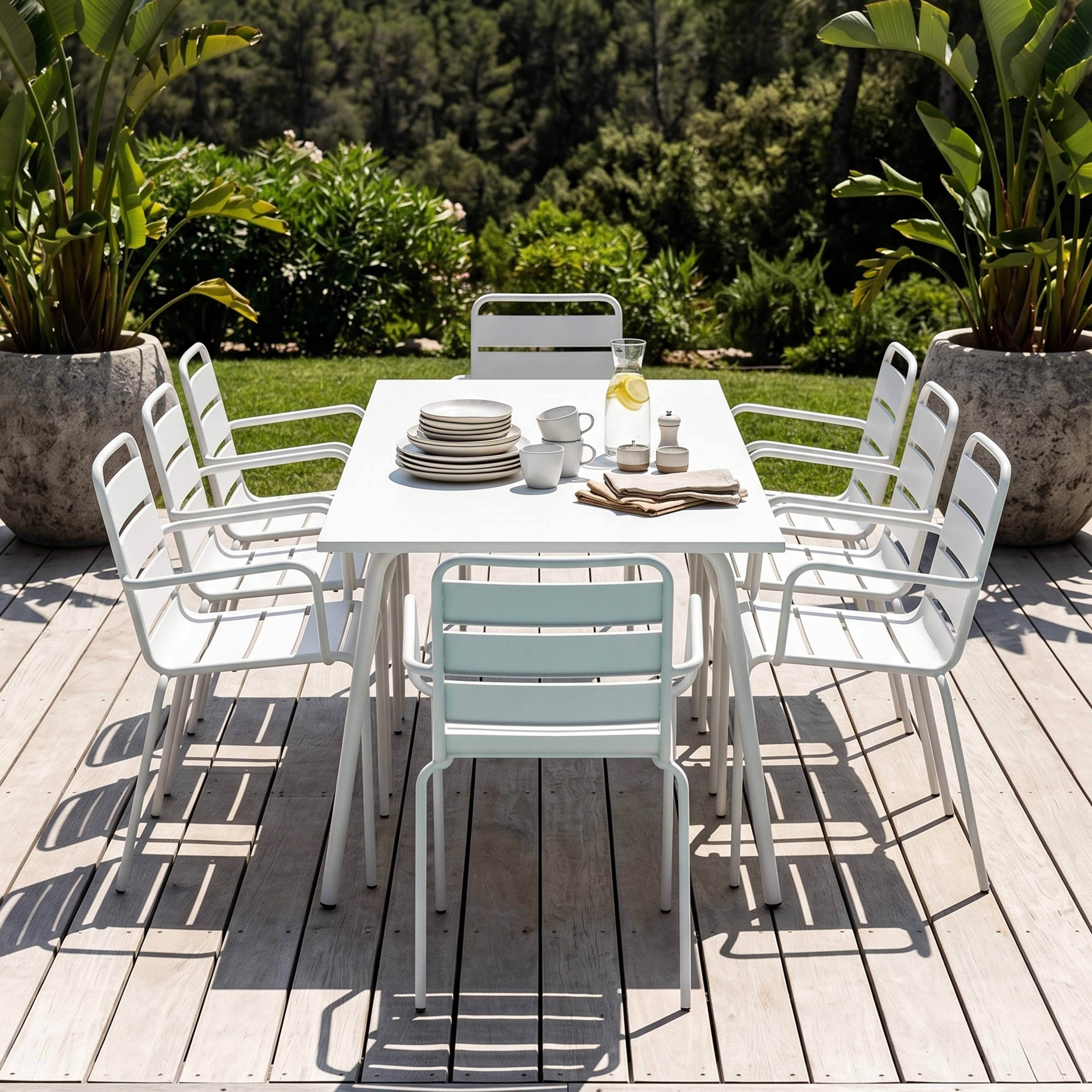 Oviala - Ensemble table de Jardin et 8 fauteuils en métal blanc Palavas - Oviala - Image 3