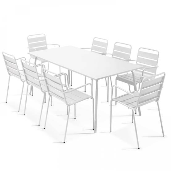 Oviala - Ensemble table de Jardin et 8 fauteuils en métal blanc Palavas - Oviala - Image 1