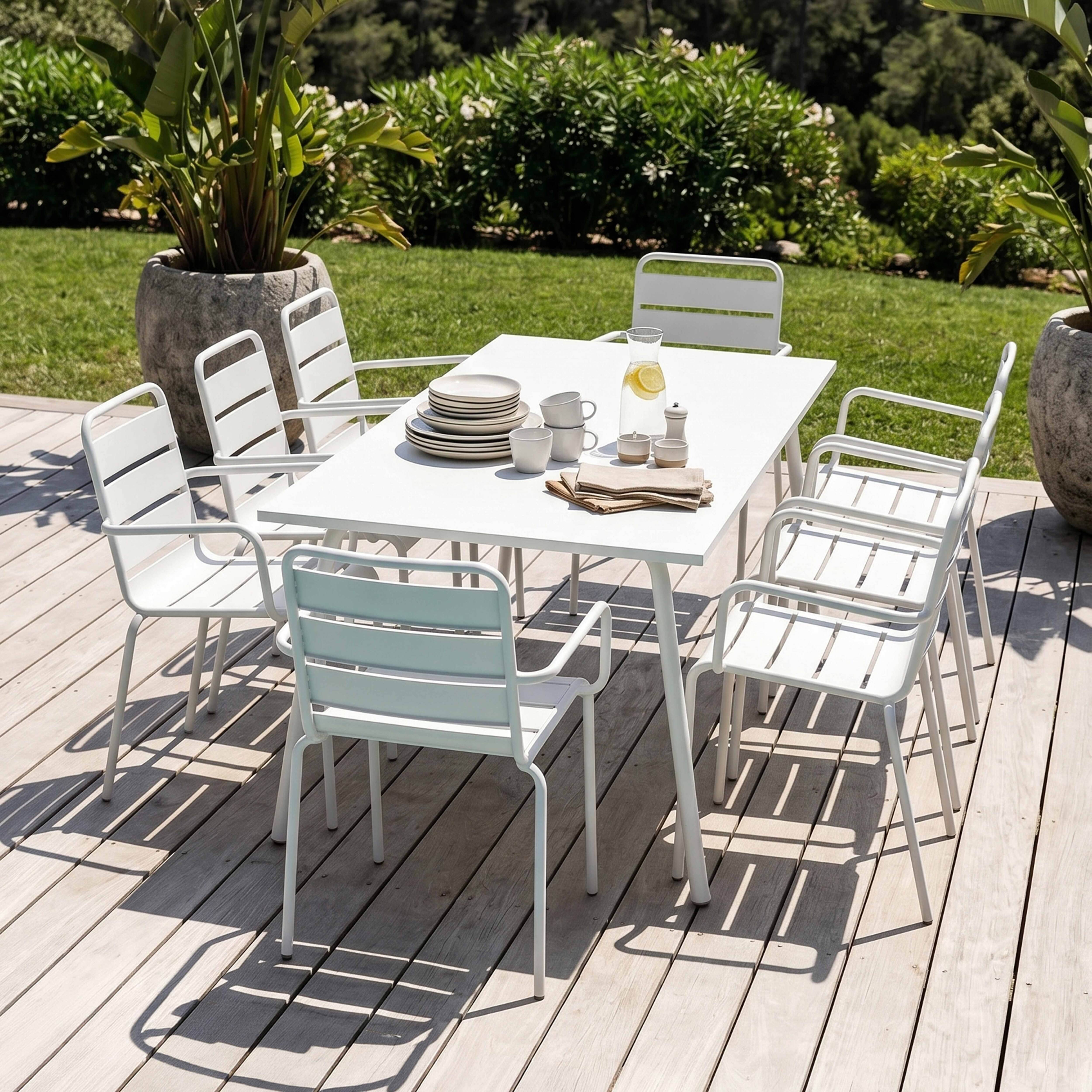 Oviala - Ensemble table de Jardin et 8 fauteuils en métal blanc Palavas - Oviala - Image 2