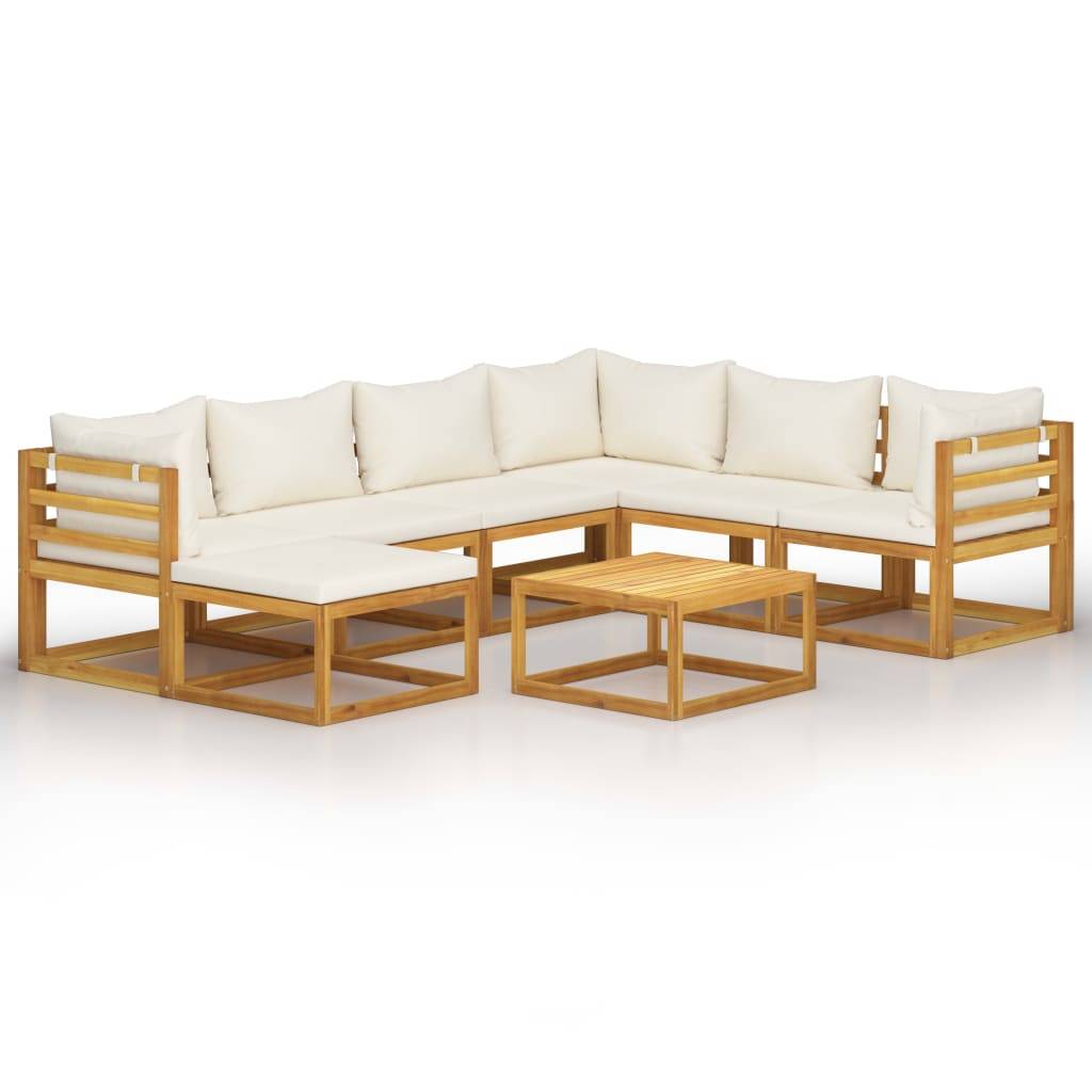 Helloshop26 - Salon de jardin meuble d'extérieur ensemble de mobilier 8 pièces avec coussin crème bois d'acacia solide - Image 1