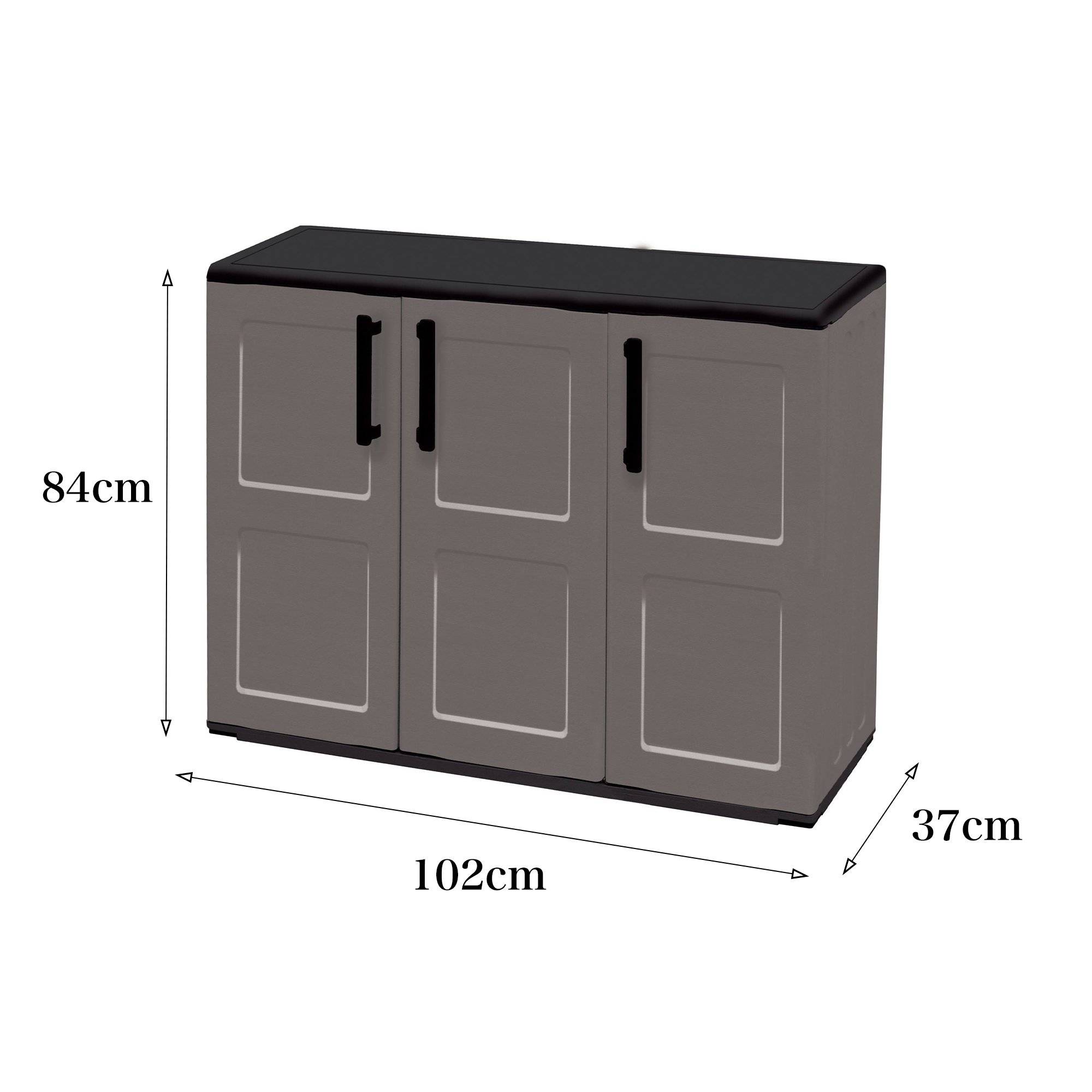 Dmora - Armoire d'extérieur Darmellin, Armoire de balcon polyvalente, Armoire d'extérieur 3 portes, 102x37h84 cm, Gris et Noir, Finition à carreaux - Dmora - Image 3