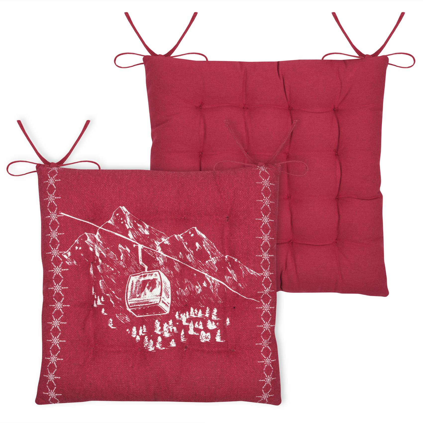 Lovely Casa - Galette de chaise inspiration montagne télécabine - LOVELY CASA - Coton - Rouge - Image 3