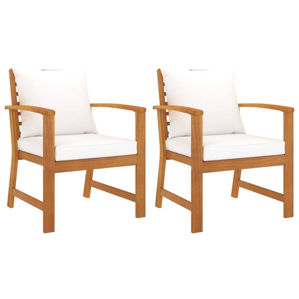 Fauteuils Bas de Jardin en Bois d'Acacia Massif avec Coussins Confortables Crème Lot de 2 – ComfortXL Outdoor Living - Image 1