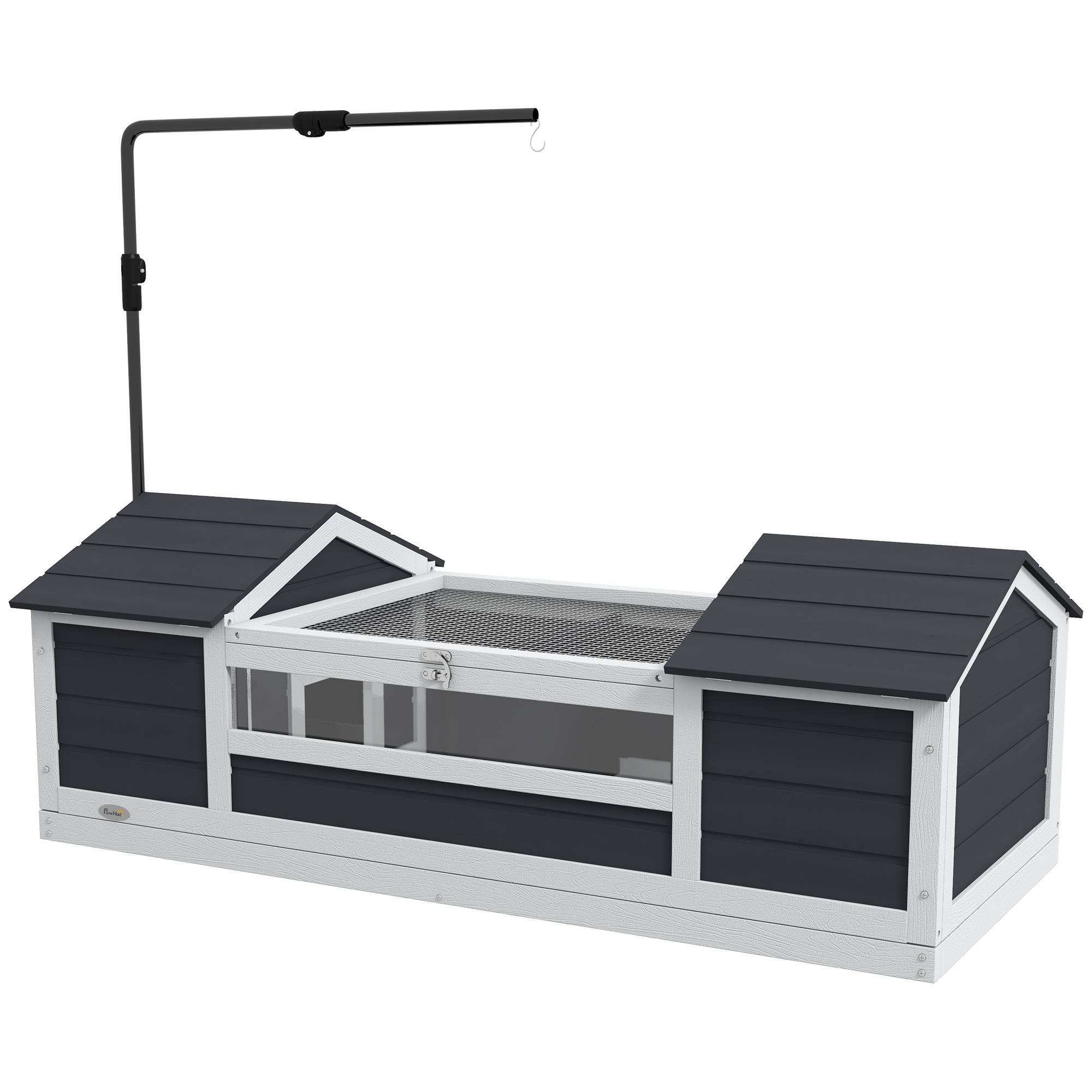 Maison tortue terrestre extérieure enclos tortue 2 niches support de lampe réglable bois massif 120 x 56,5 x 43 cm gris - Image 2