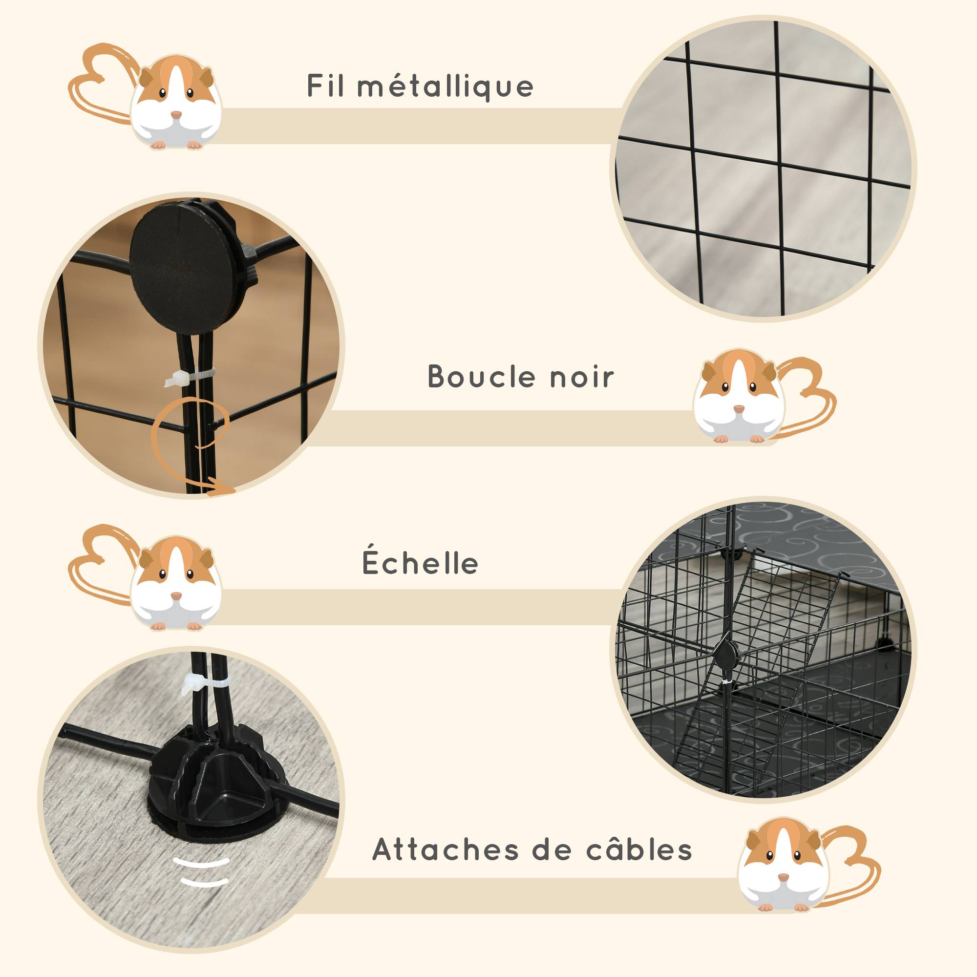 Parc enclos modulable DIY 2 niveaux 45 panneaux grillagés, hamster lapin cochon d'inde, 175x105x70cm, noir - Image 8