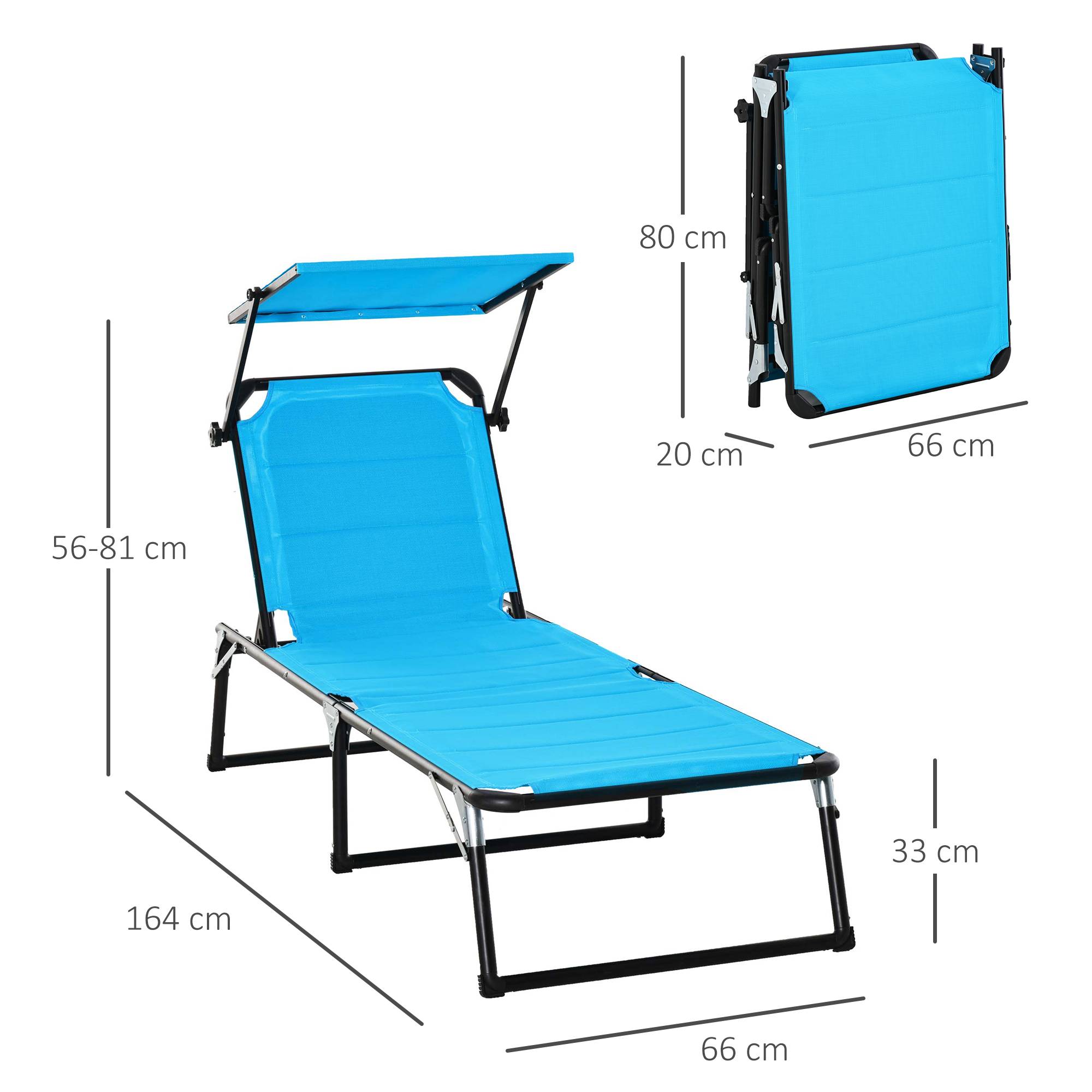 Outsunny - Bain de soleil transat pliable grand confort dossier pare-soleil réglables multi-positions alu. textilène bleu - Outsunny - Image 3