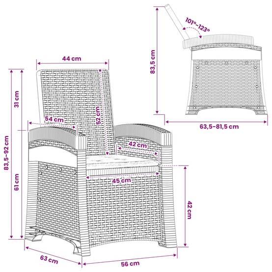 PANGIVO - Chaises de jardin inclinables polypropylène anthracite 56 x 63 x 92 cm - PANGIVO - Image 8