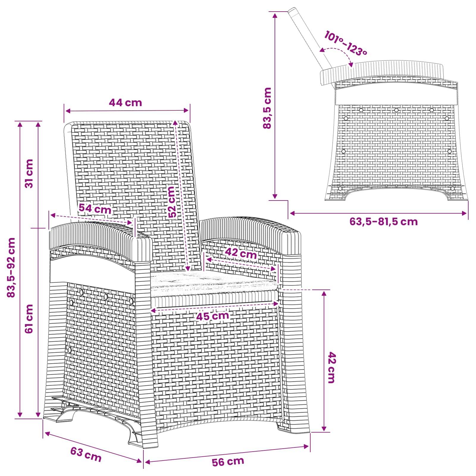 PANGIVO - Chaises de jardin inclinables polypropylène anthracite 56 x 63 x 92 cm - PANGIVO - Image 8