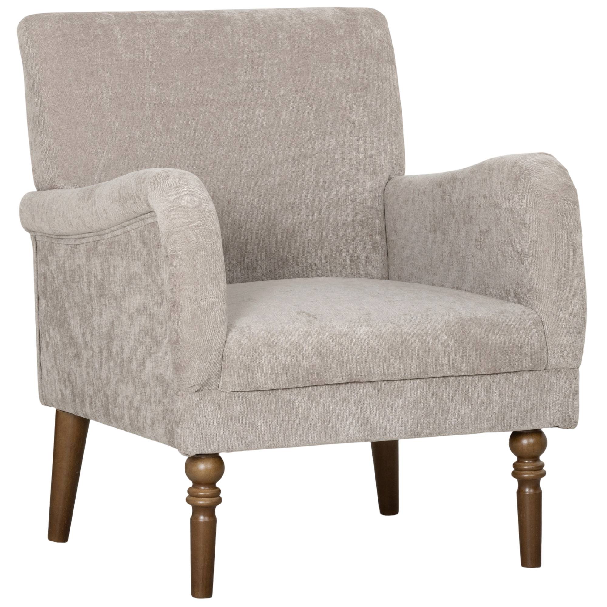Fauteuil de salon, canapé 1 place avec dossier haut, accoudoirs, assise large, pieds en bois d'hévéa, tissu en lin, gris - Image 2