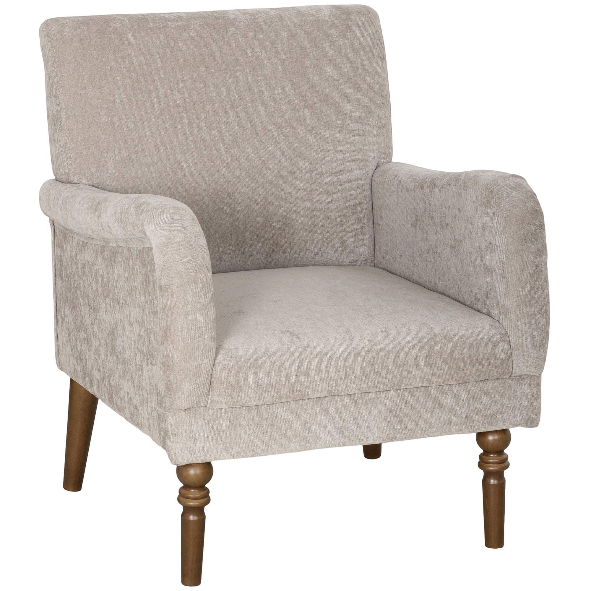 Fauteuil de salon, canapé 1 place avec dossier haut, accoudoirs, assise large, pieds en bois d'hévéa, tissu en lin, gris - Image 1
