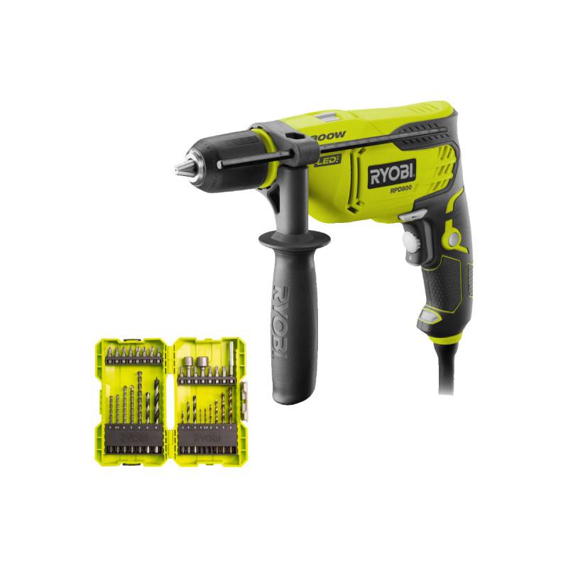 Ryobi - Pack RYOBI - Perceuse à percussion - RPD800-K - 800W - Coffret empilable de 32 accessoires RAK32DDMIX mixte perçage - vissage - boulonnage - Image 1