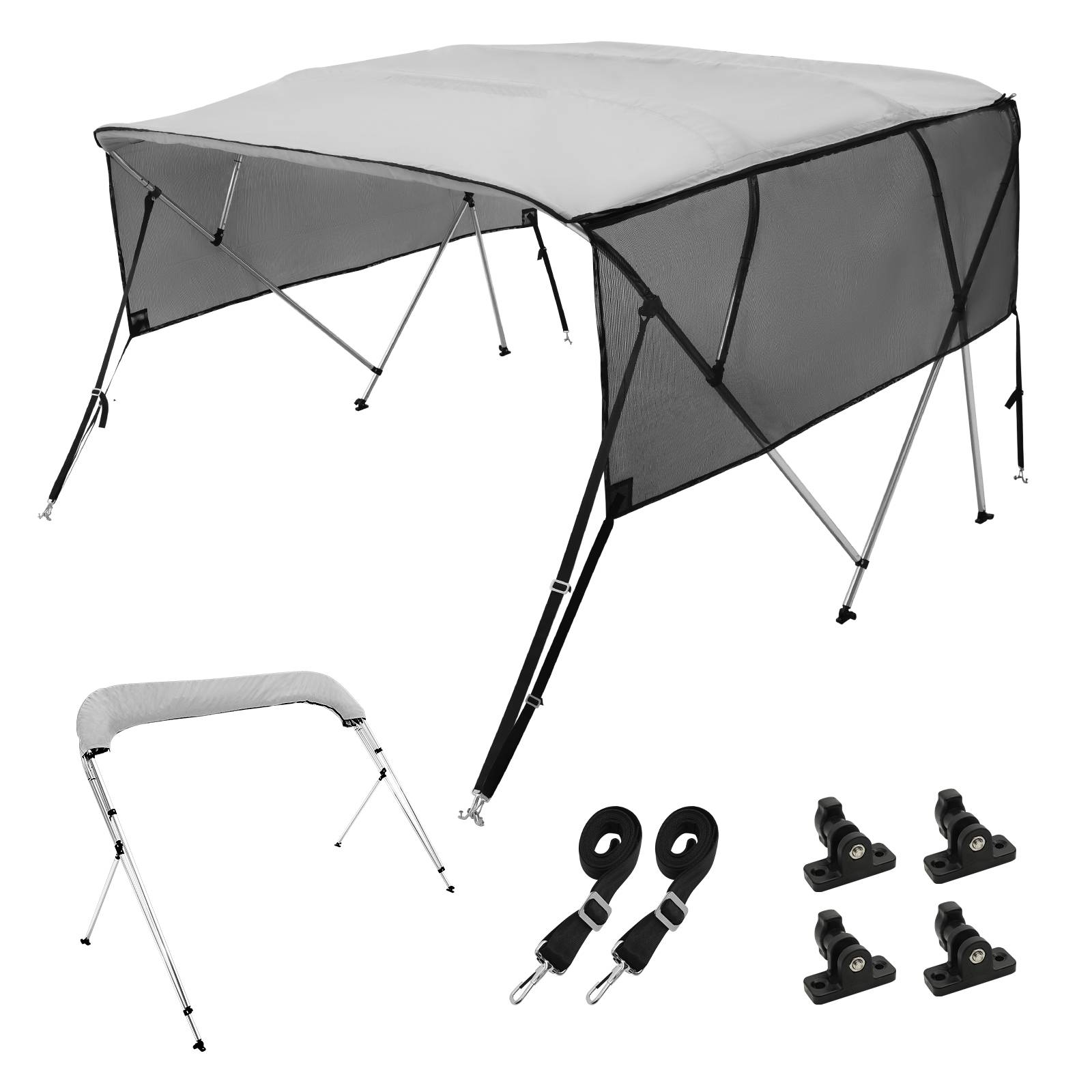 Vevor - VEVOR Bimini bateau 4 arceaux, 243x137x231-244 cm, alu, polyester 600D, mailles amovibles. - Image 1