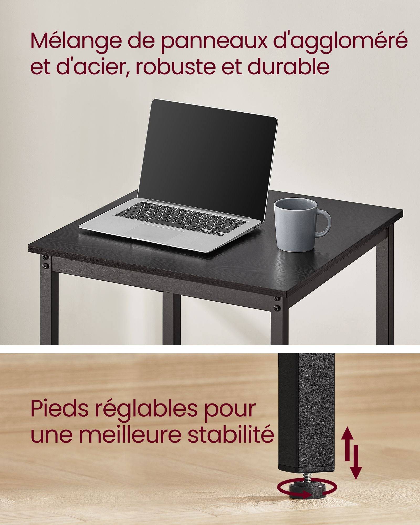 Helloshop26 - Table haute table de bar carrée cadre en acier 60 x 60 x 92 cm montage facile pour cuisine salon style industriel noir - Image 3