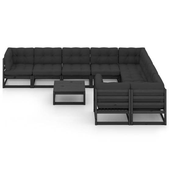 Helloshop26 - Salon de jardin meuble d'extérieur ensemble de mobilier 10 pièces avec coussins noir bois de pin massif - Image 2