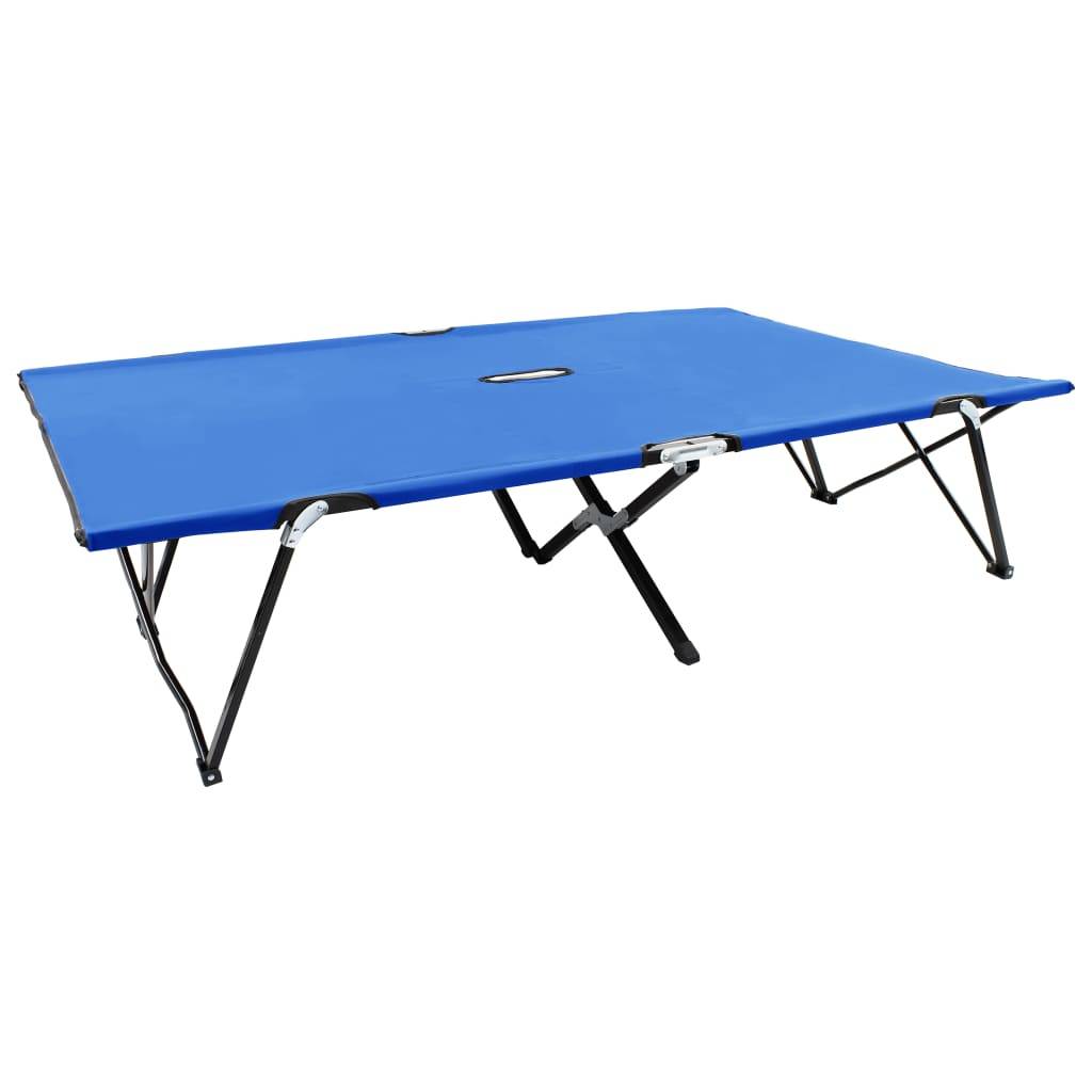 Helloshop26 - Transat chaise longue bain de soleil lit de jardin terrasse meuble d'extérieur pliable 2 places bleu acier - Image 1