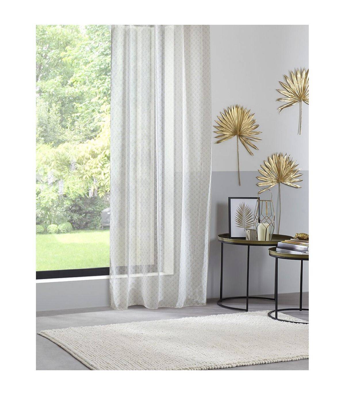 Voilage à œillets Beige Lin et Ocre imprimé Deva 140 x 240 cm - Image 1