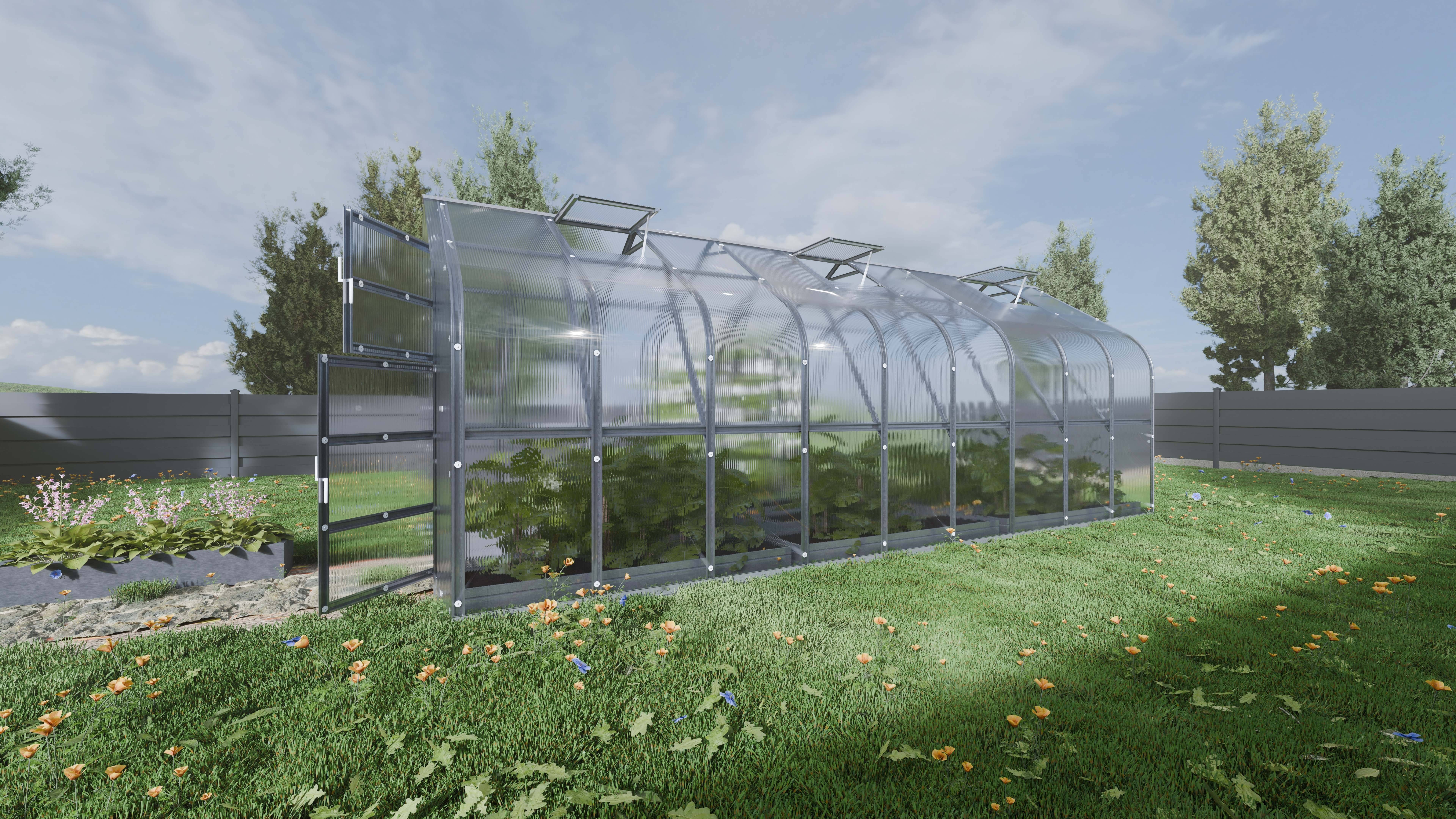 Serre polycarbonate 15m² avec 3 toits ouvrants automatiques et structure en acier galvanisé – Klasika greenhouses - Image 2