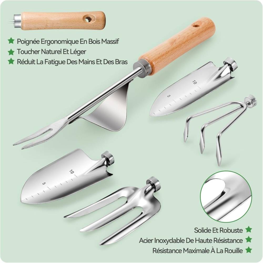Outils de jardinage-Ensemble jardinage 9 pièces en acier inoxydable - Outils professionnels + sac de rangement - Living123 - Image 5