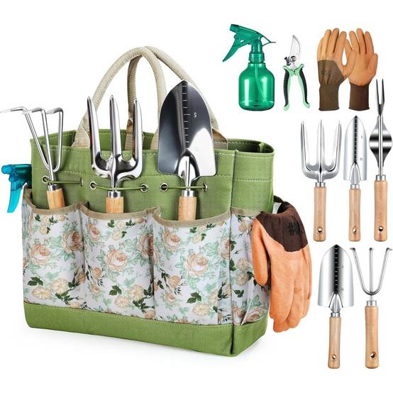 Outils de jardinage-Ensemble jardinage 9 pièces en acier inoxydable - Outils professionnels + sac de rangement - Living123 - Image 1