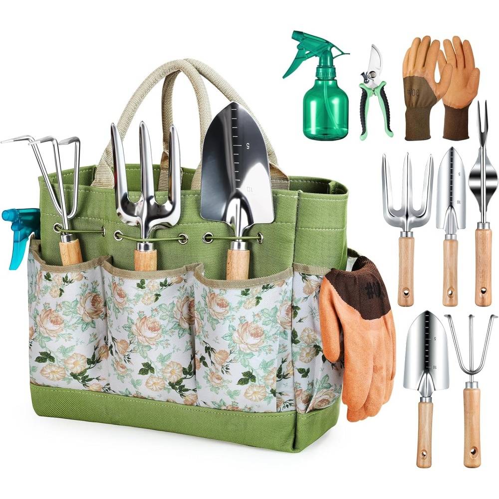 Outils de jardinage-Ensemble jardinage 9 pièces en acier inoxydable - Outils professionnels + sac de rangement - Living123 - Image 1