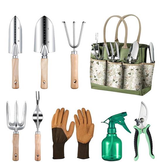 Outils de jardinage-Ensemble jardinage 9 pièces en acier inoxydable - Outils professionnels + sac de rangement - Living123 - Image 2