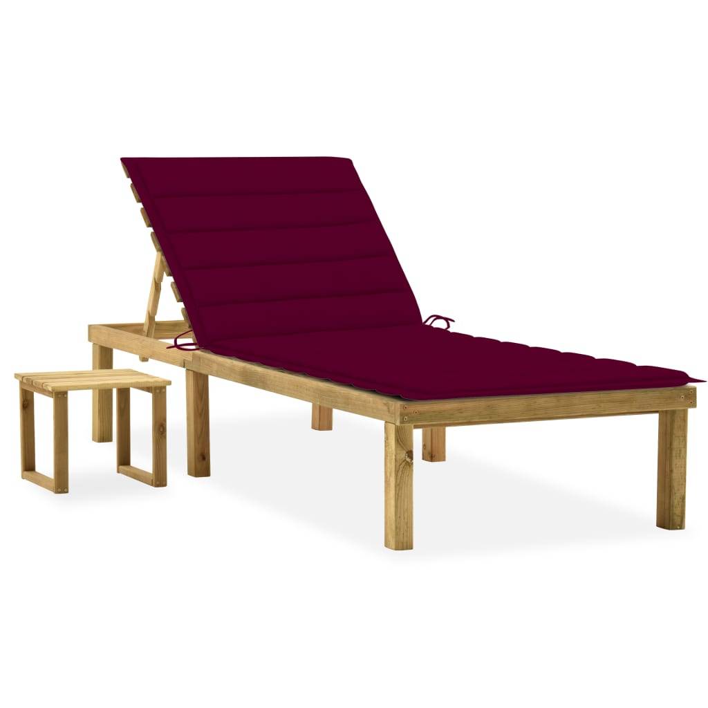 Chaise longue | Transat | Bain de soleil de jardin avec table et coussin Pin imprégné - Image 2