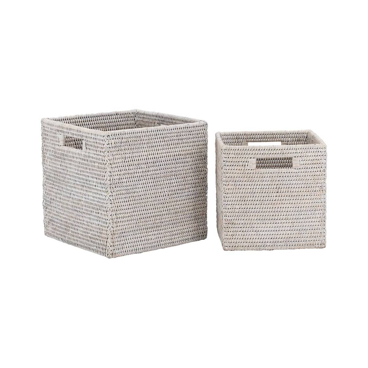 Aubry Gaspard - Caisse de rangement en rotin patiné gris (lot de 2) - Image 1