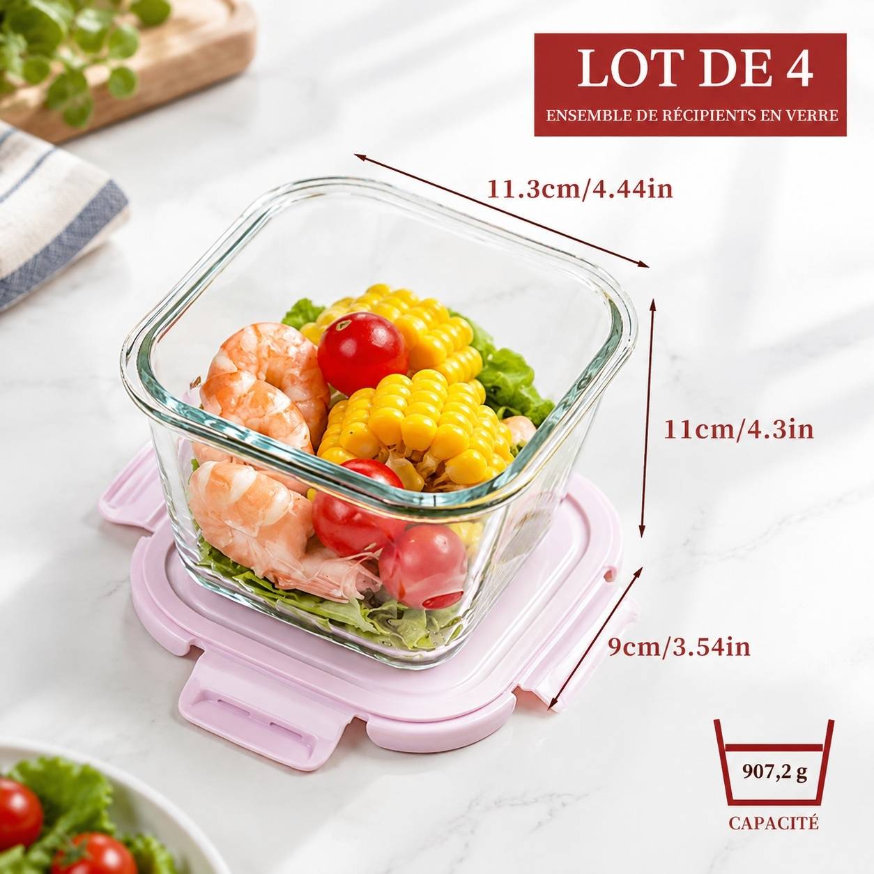 Lot de 4 Boîtes de Conservation en Verre Borosilicate 800 ml avec Couvercle Hermétique - Image 5
