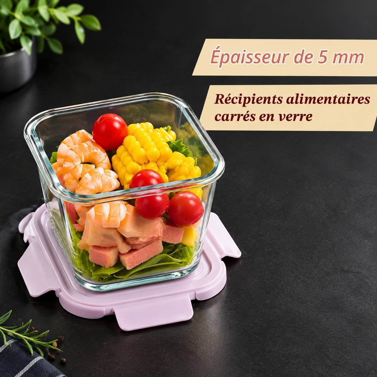 Lot de 4 Boîtes de Conservation en Verre Borosilicate 800 ml avec Couvercle Hermétique - Image 6