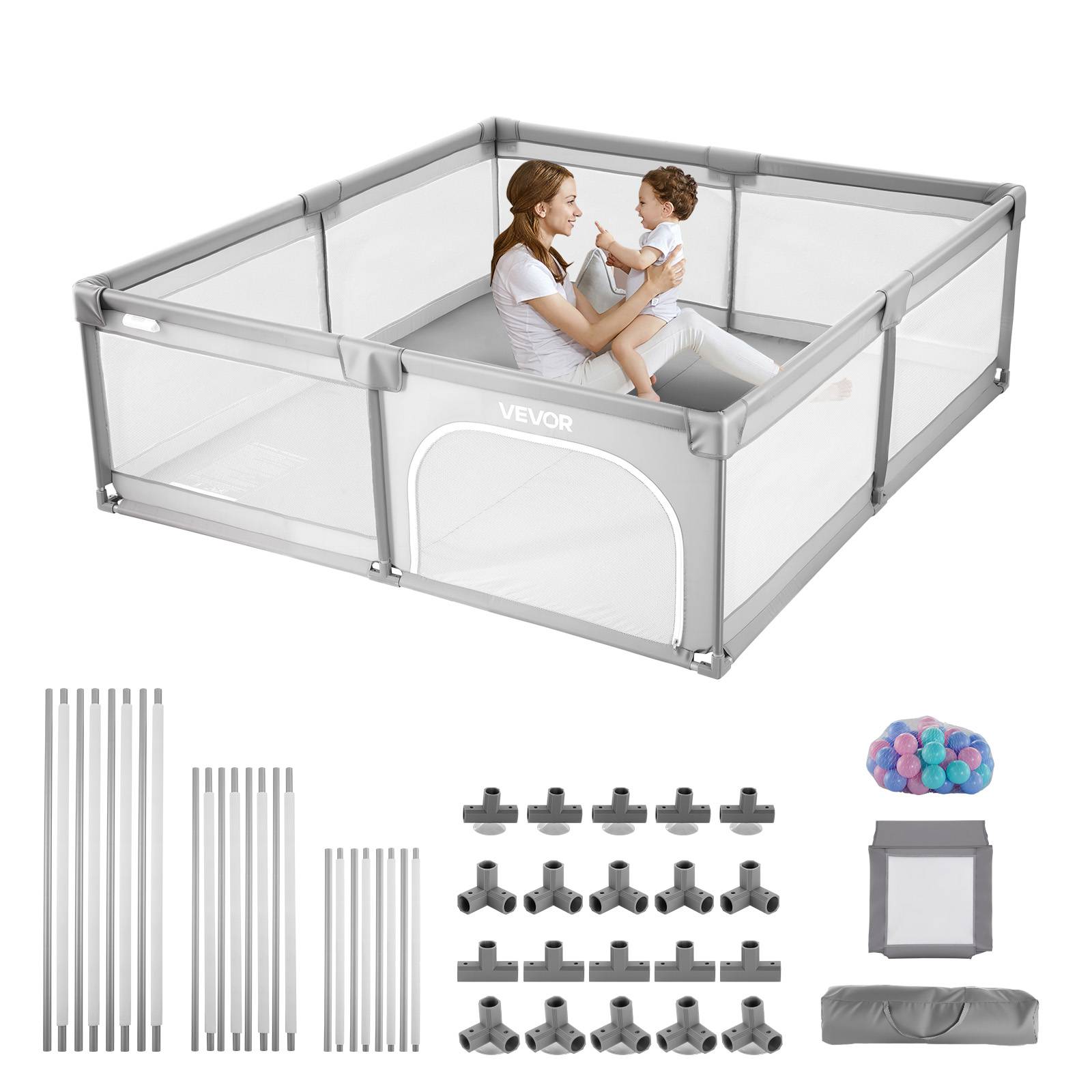 Vevor - VEVOR Parc bébé 200 x 149 cm, parc de jeu intérieur/extérieur, 50 balles, sac de rangement, porte zippée, maille respirante - Image 1