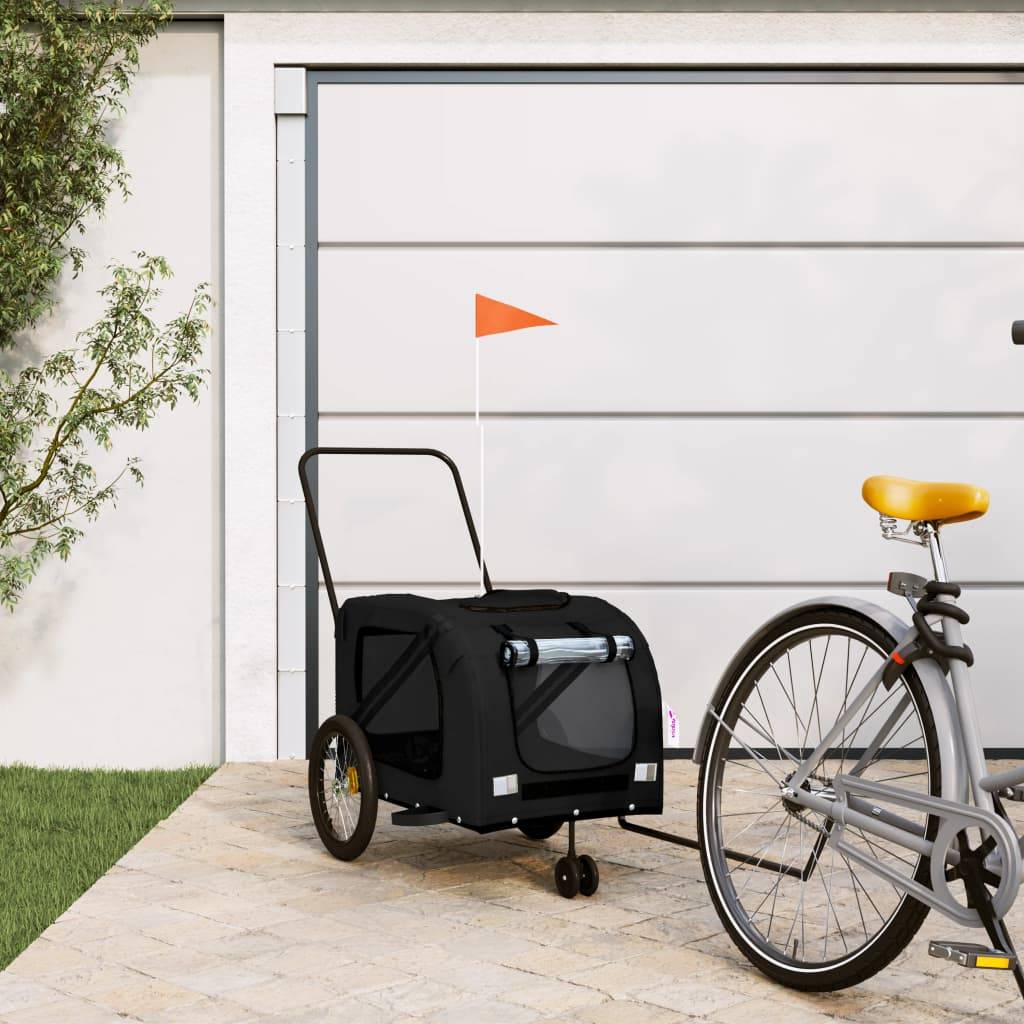 Remorque de vélo pour animaux fer et tissu Oxford noir 134 x 68 x 72 cm - PANGIVO - Image 1