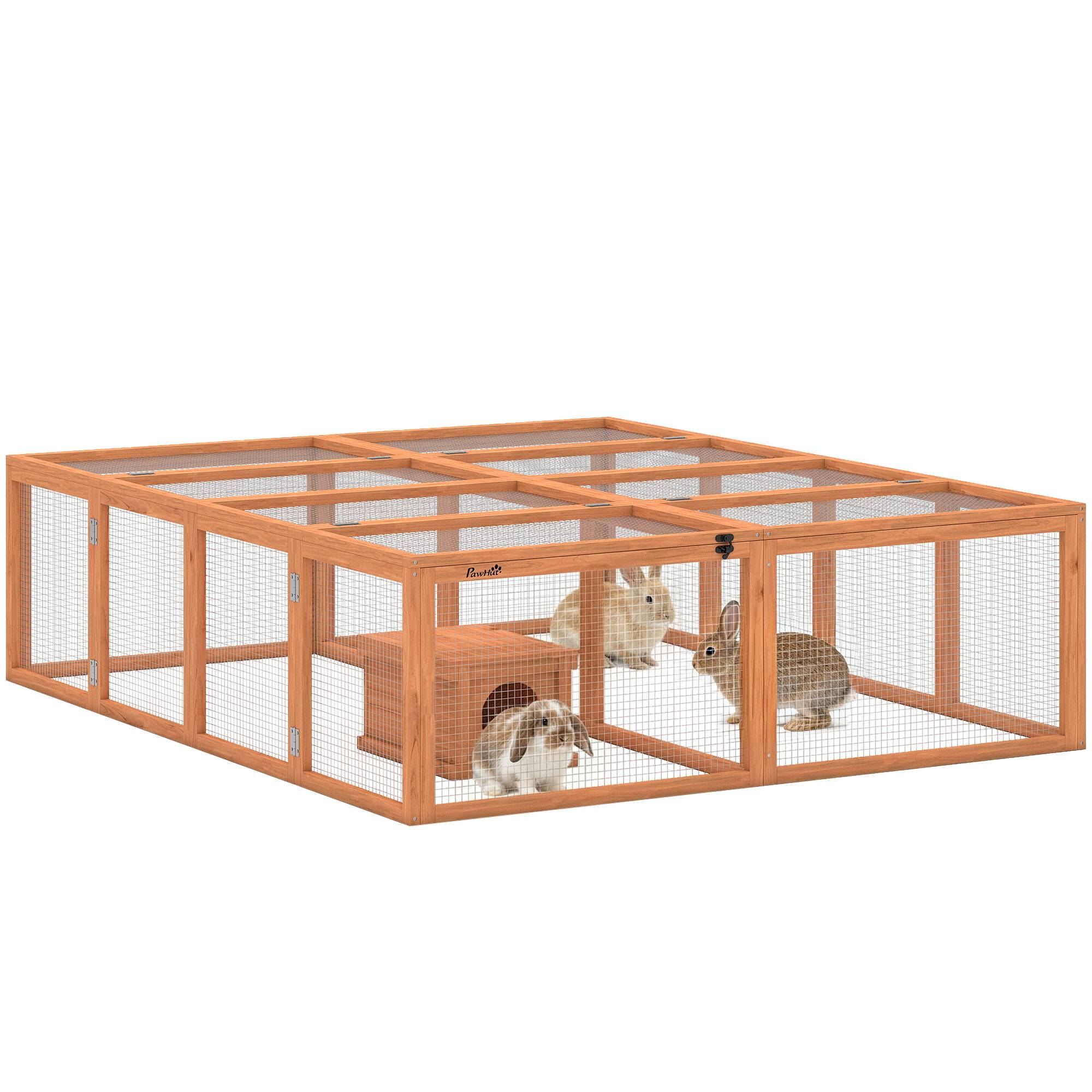 Enclos lapins bois, 2 portes, abri pour 2-4 lapins nains, 180,4 x 150 x 48 cm, orange - Image 1