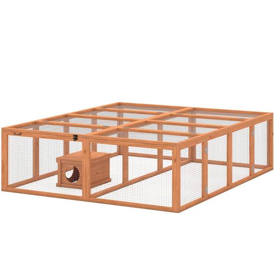 Enclos lapins bois, 2 portes, abri pour 2-4 lapins nains, 180,4 x 150 x 48 cm, orange - Image 2