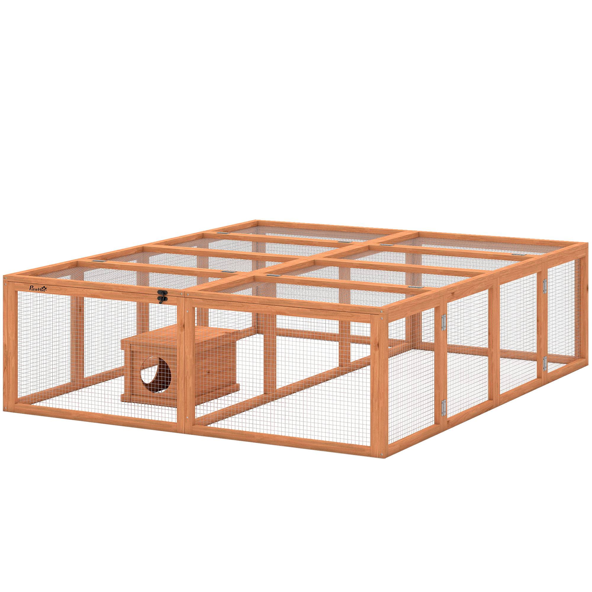 Enclos lapins bois, 2 portes, abri pour 2-4 lapins nains, 180,4 x 150 x 48 cm, orange - Image 2