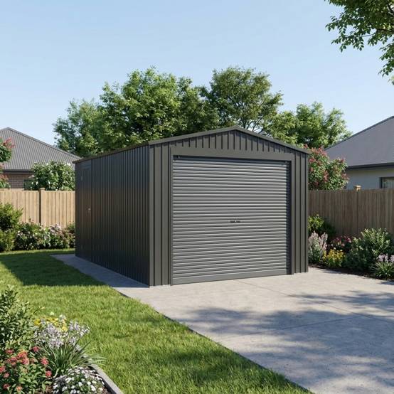 Garage métal 15,14m² porte enroulable acier galvanisé X-Metal anthracite - Image 1