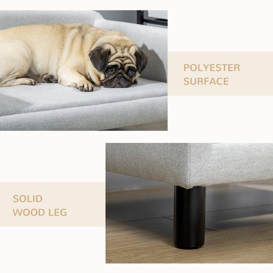 Sans Marque - Canapé chien PawHut lit velours dossier pieds bois chiens taille moyenne 82x54x36 gris clair,Sans Marque - Image 5
