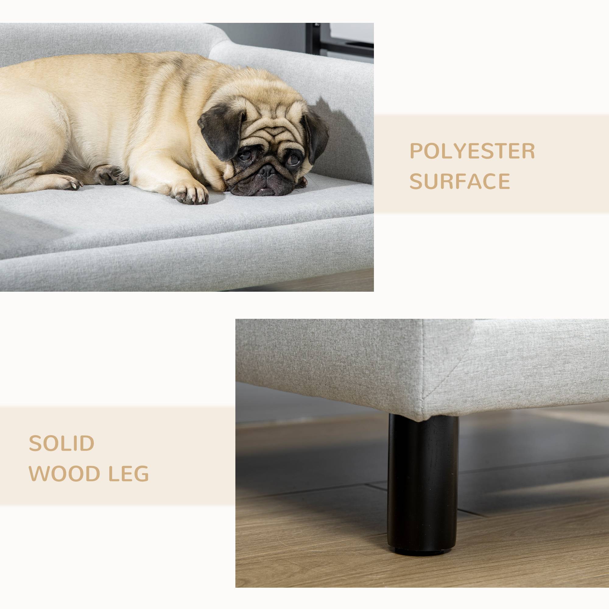 Sans Marque - Canapé chien PawHut lit velours dossier pieds bois chiens taille moyenne 82x54x36 gris clair,Sans Marque - Image 5