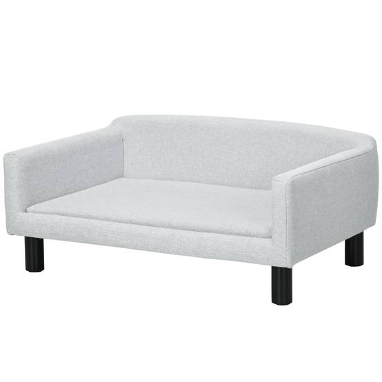 Sans Marque - Canapé chien PawHut lit velours dossier pieds bois chiens taille moyenne 82x54x36 gris clair,Sans Marque - Image 1
