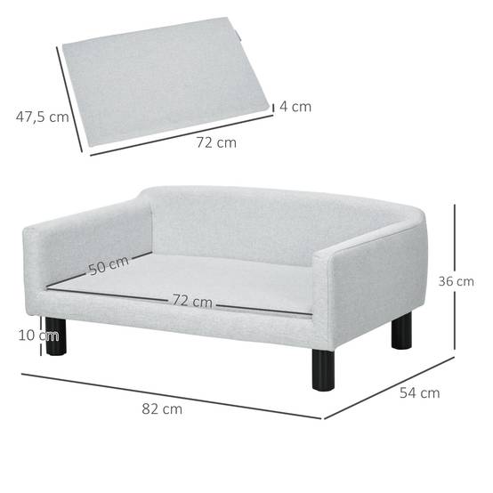 Sans Marque - Canapé chien PawHut lit velours dossier pieds bois chiens taille moyenne 82x54x36 gris clair,Sans Marque - Image 3