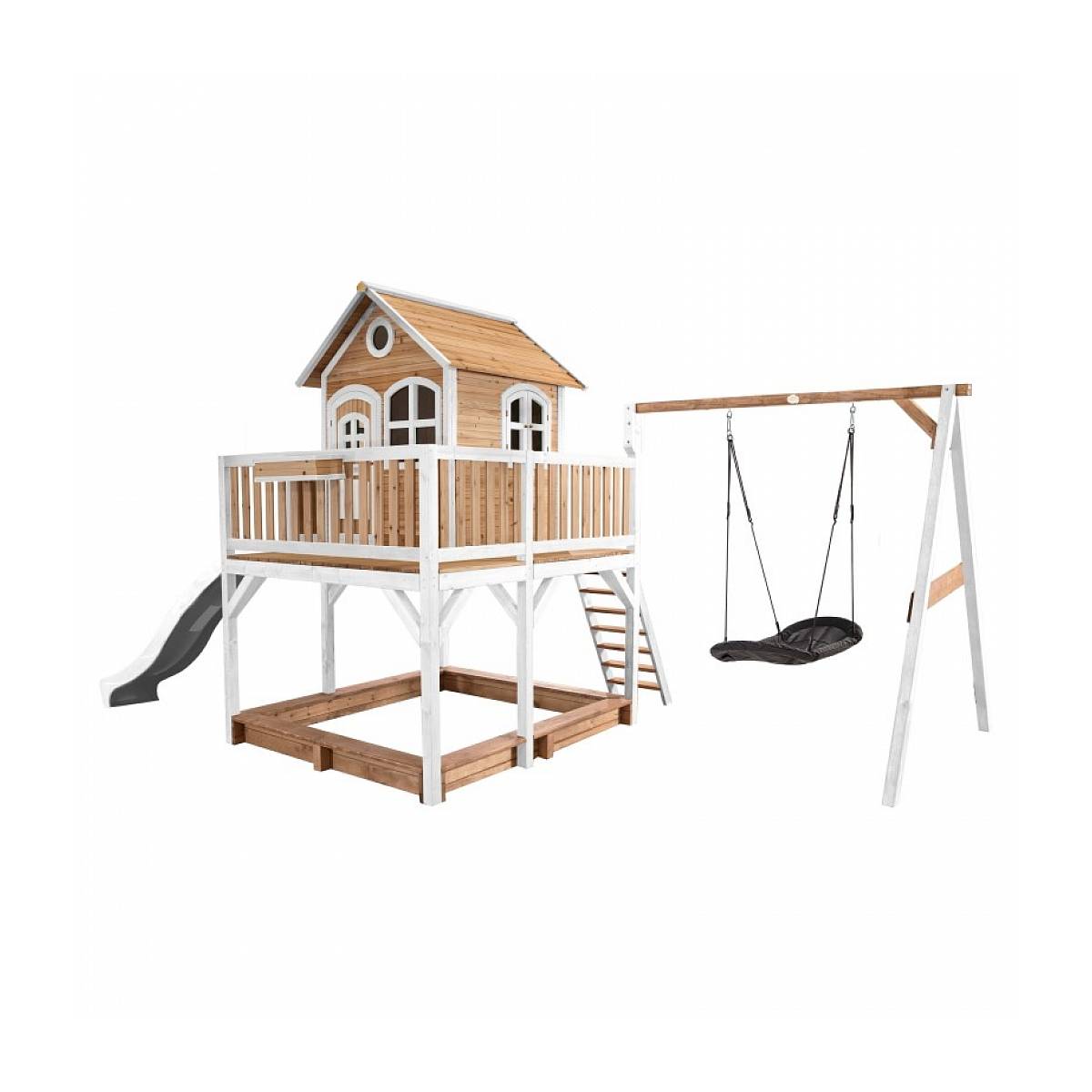 Maisonnette de Jardin Axi LIAM Brun et Blanc avec Balancoire Roxy, Toboggan et Bac à Sable - Image 1